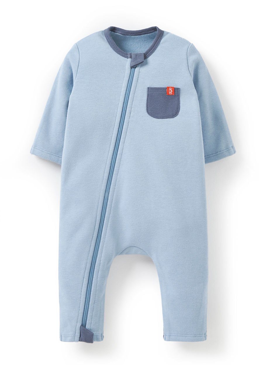 新生兒撞色拉鍊長袖連身衣