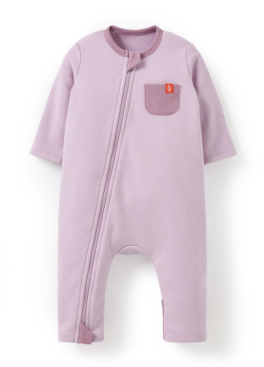 新生兒撞色拉鍊長袖連身衣