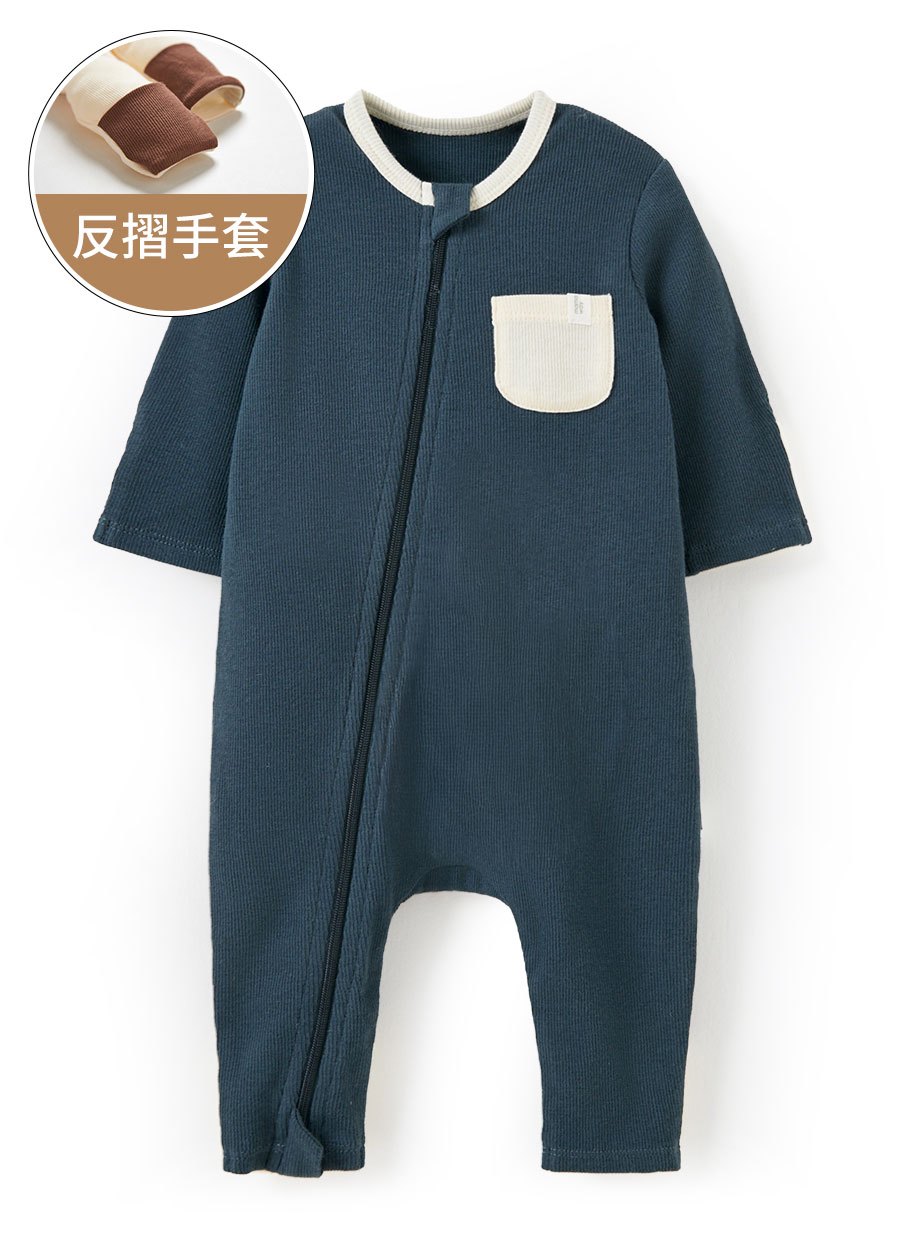 新生兒Q彈雙拉鍊長袖連身衣