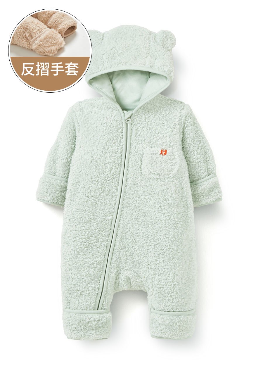 新生兒造型絨毛拉鍊長袖連身衣