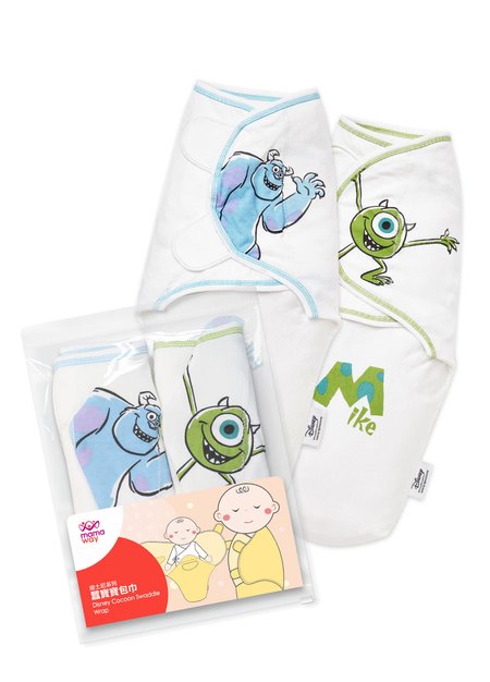 迪士尼系列(怪獸電力公司)蠶寶寶包巾組 2入-白1