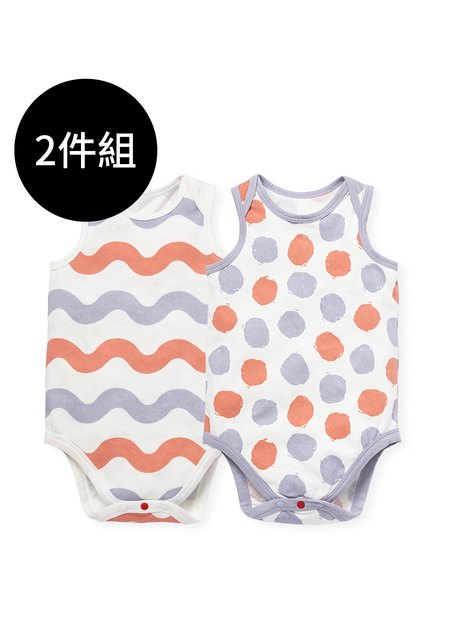 BABY Q彈棉質無袖包屁衣(2入)-點點/水波紋