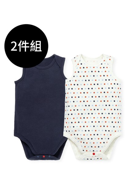 BABY Q彈棉質無袖包屁衣(2入)-星星