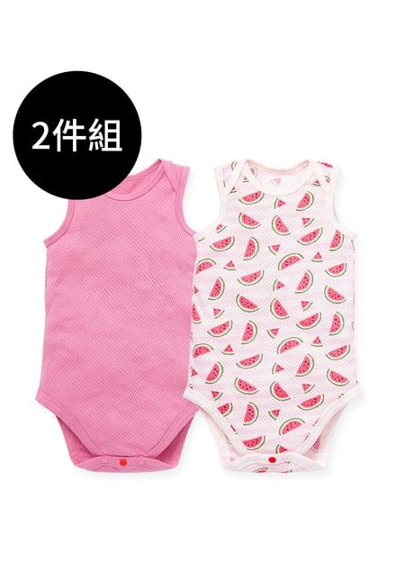 BABY純棉網眼無袖包屁衣(2入)-西瓜/柳丁/西洋梨