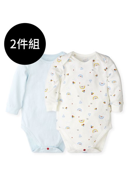 BABY Q彈棉質長袖包屁衣(2入)-彩虹