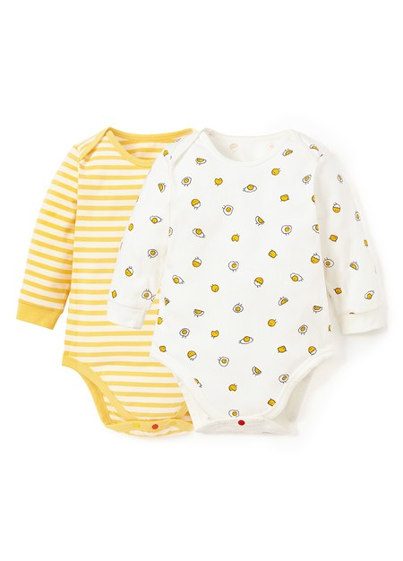 BABY Q彈棉質長袖包屁衣(2入)-蛋黃