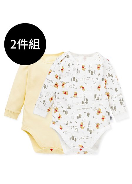 BABY Q彈棉質長袖包屁衣(2入)-森林維尼