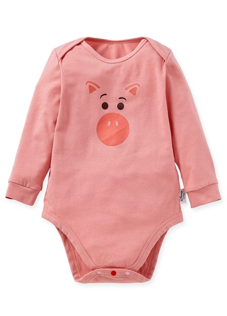BABY迪士尼Q彈棉質長袖包屁衣-火腿