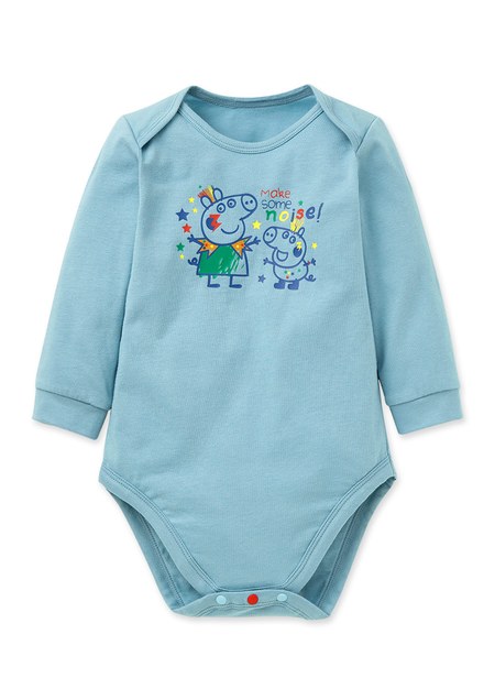 BABY 佩佩豬Q彈棉質長袖包屁衣-搖滾佩佩豬&喬治