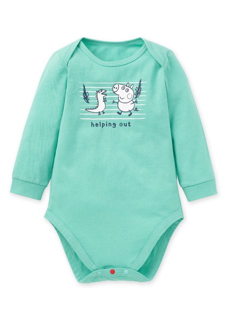 BABY佩佩豬Q彈棉質長袖包屁衣-趣味喬治