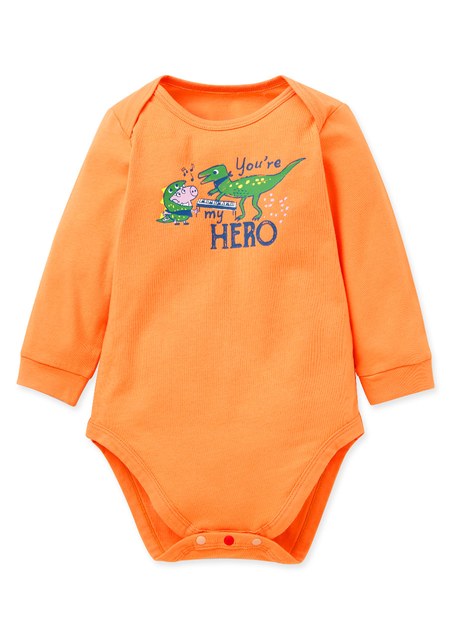 BABY佩佩豬Q彈棉質長袖包屁衣-恐龍喬治