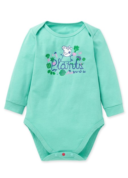 BABY佩佩豬Q彈棉質長袖包屁衣-植物佩佩豬