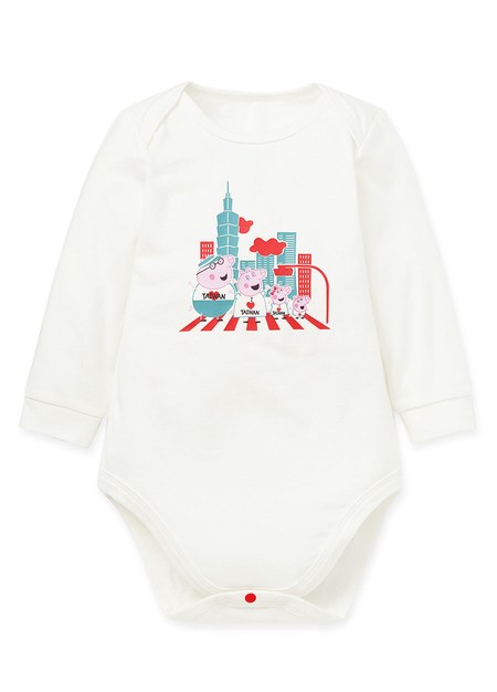 BABY佩佩豬Q彈棉質長袖包屁衣-愛台灣family