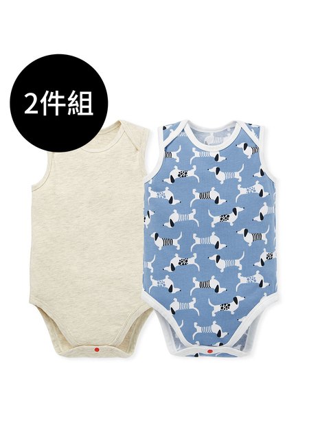 BABY Q彈棉質無袖包屁衣(2入)-狗狗