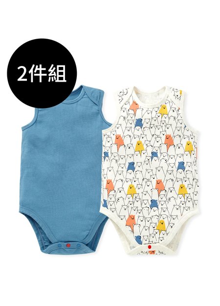 BABY Q彈棉質無袖包屁衣(2入)-線條北極熊