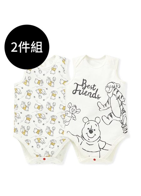 BABY Q彈棉質無袖包屁衣(2入)-蜂蜜維尼