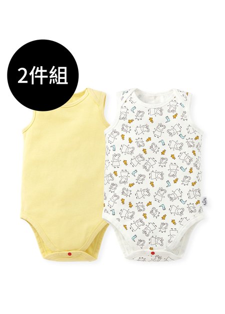 BABY Q彈棉質無袖包屁衣(2入)-線稿佩佩豬