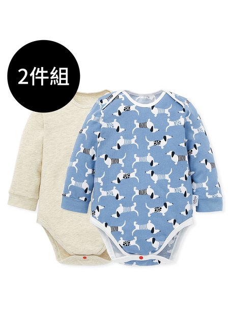 BABY Q彈棉質長袖包屁衣(2入)-狗狗