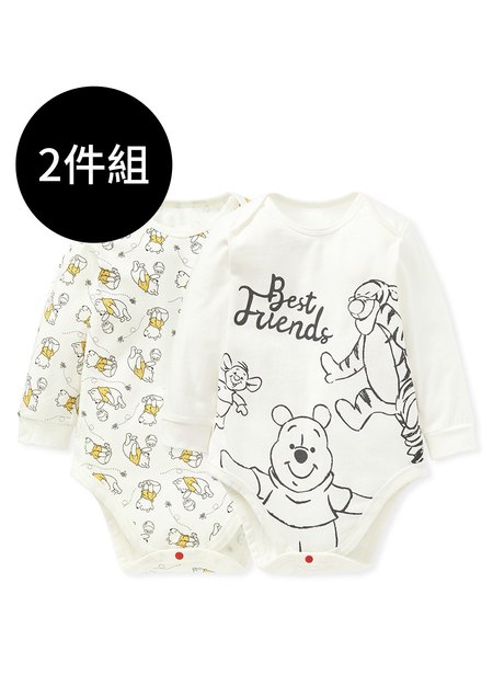 BABY Q彈棉質長袖包屁衣(2入)-蜂蜜維尼