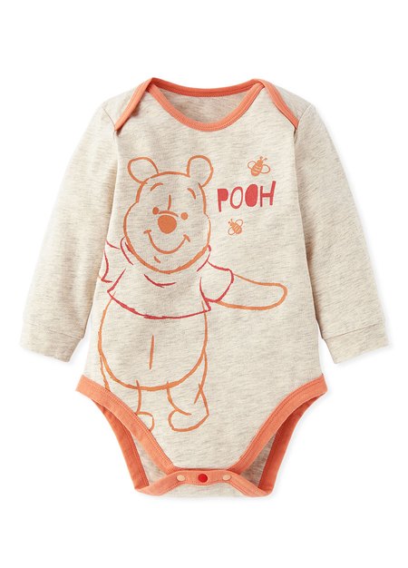 BABY迪士尼Q彈棉質長袖包屁衣-維尼POOH