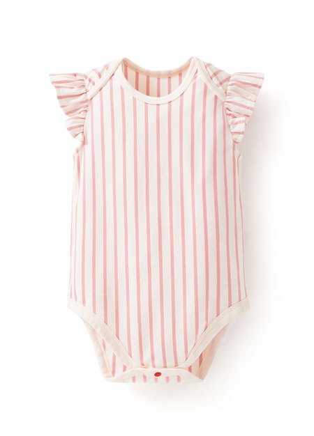 BABY Q彈荷葉直條包屁衣