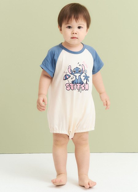 BABY 迪士尼棉質拉克蘭寬鬆包屁衣-史迪奇