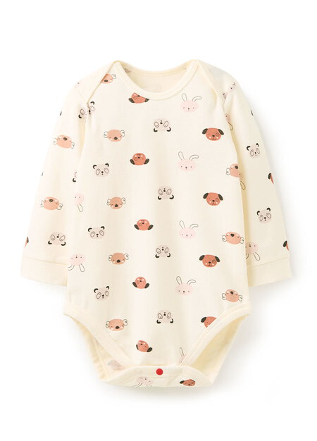 BABY Q彈棉質長袖包屁衣-棉花糖動物-米色1