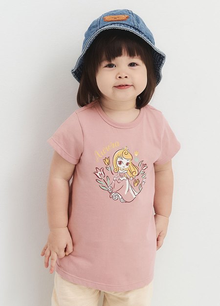 BABY 迪士尼棉質長版印花T恤-公主系列