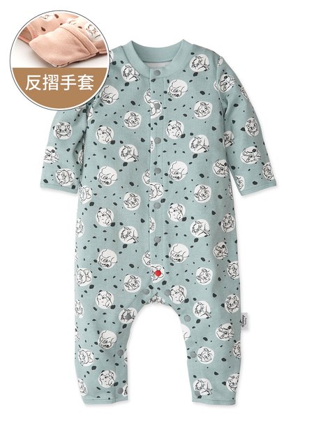 新生兒長袖連身衣-點點貓狗
