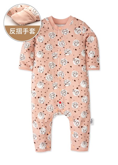 新生兒長袖連身衣-點點貓狗