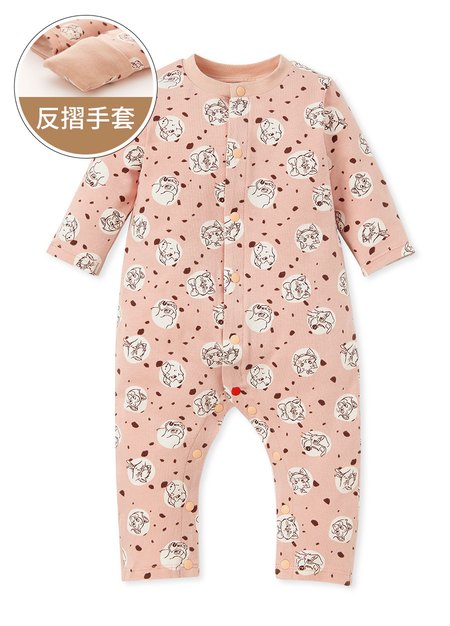 新生兒長袖連身衣-點點貓狗