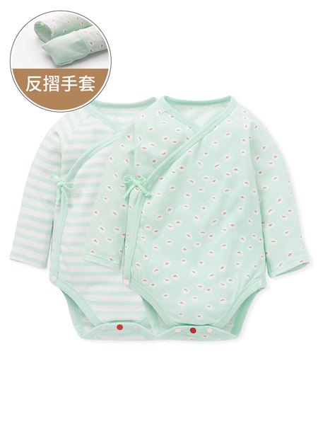 新生兒Q彈棉質長袖包屁衣(2入)-薏仁