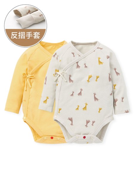 新生兒 Q彈棉質長袖包屁衣(2入)-親子長頸鹿
