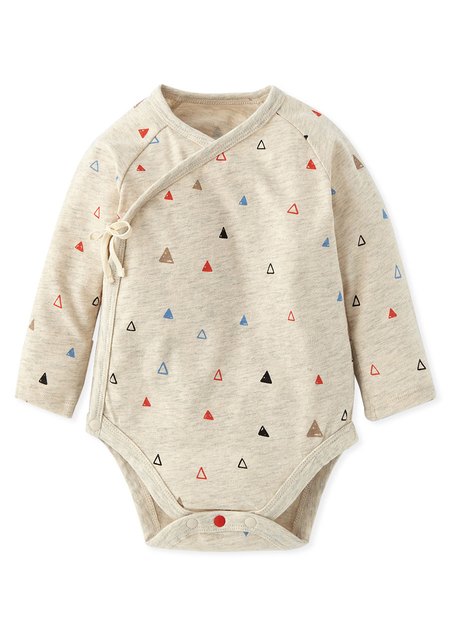 新生兒Q彈棉質長袖包屁衣(2入)-塗鴉三角形-米色2
