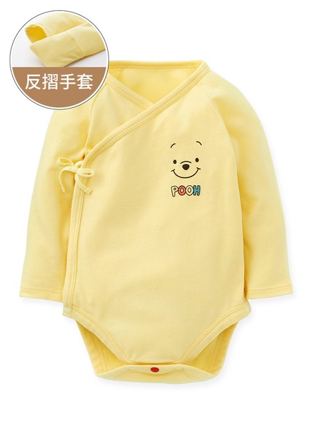 新生兒迪士尼Q彈棉質長袖包屁衣-維尼