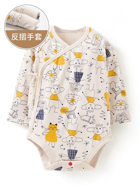 新生兒Q彈棉質長袖包屁衣-童趣線條