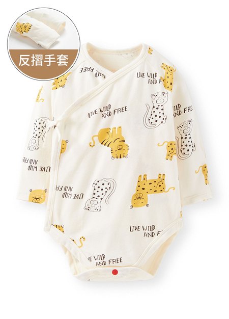 新生兒 Q彈棉質長袖包屁衣-老虎