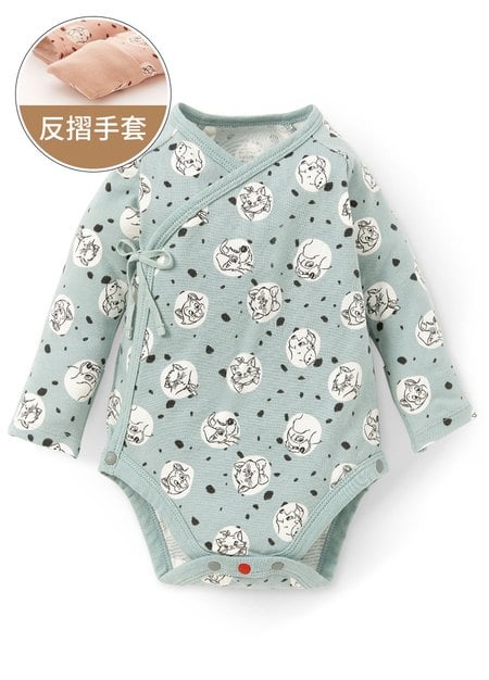 新生兒迪士尼Q彈棉質長袖包屁衣-點點貓狗