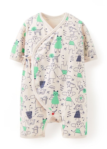 新生兒短袖連身包屁衣-童趣線條