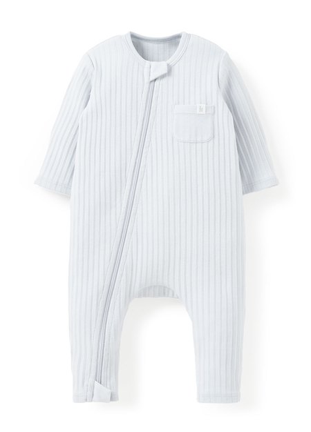 新生兒百褶羅紋雙拉鍊長袖連身衣(附帽子)