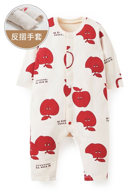 新生兒長袖連身衣-蘋果