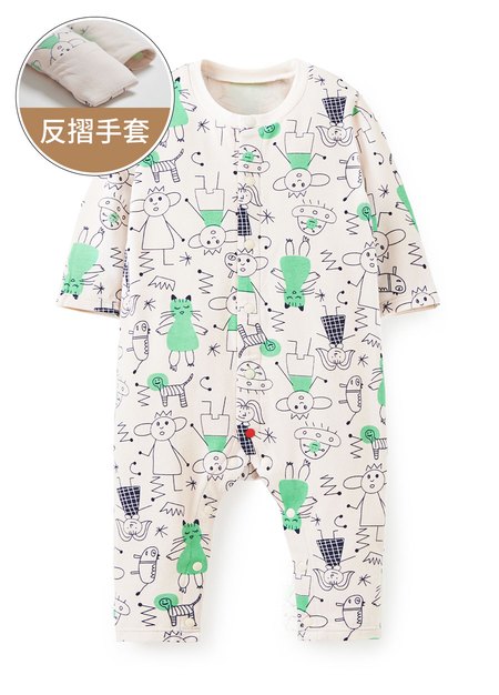 新生兒長袖連身衣-童趣線條