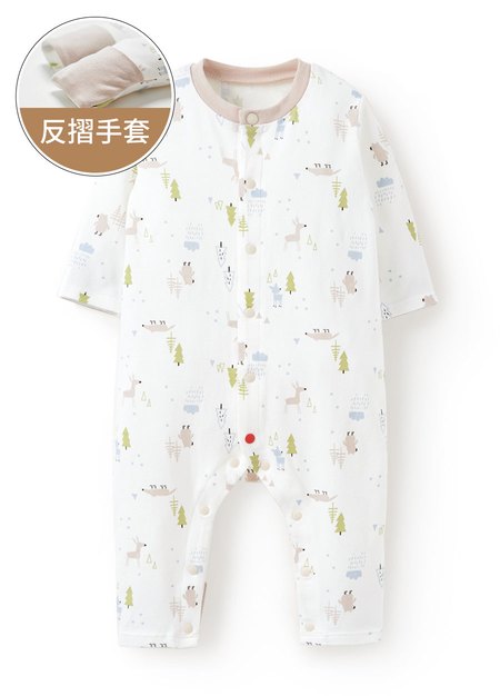 新生兒長袖連身衣-森林動物