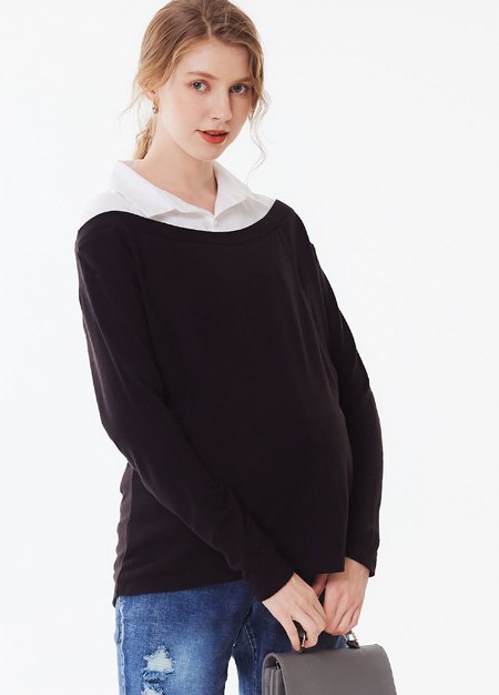 翻領拼接孕哺上衣