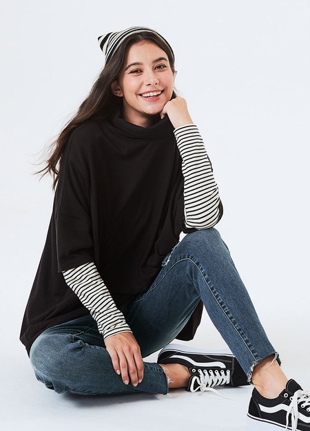 寬鬆垂領假兩件孕哺罩衫