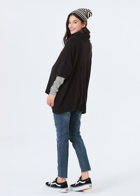 寬鬆垂領假兩件孕哺罩衫