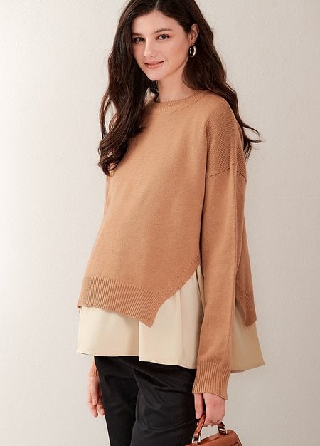 拼接傘狀孕哺針織衫