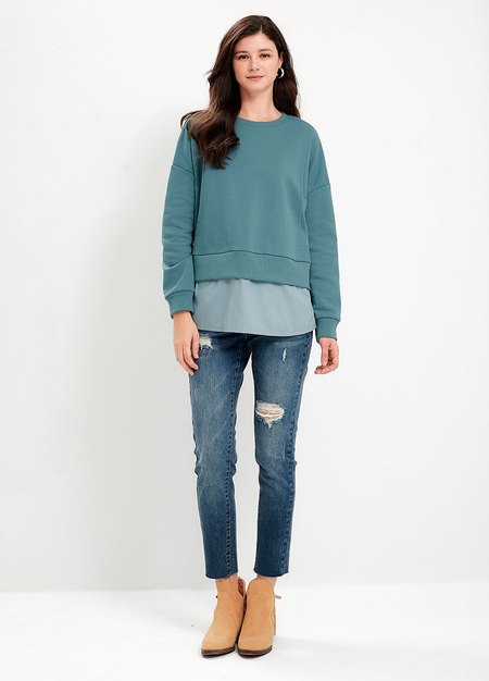 異材質拼接孕哺上衣