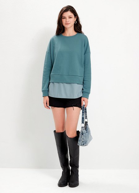 異材質拼接孕哺上衣