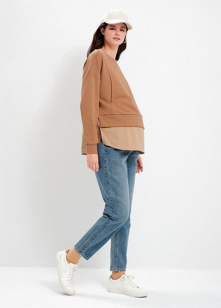 異材質拼接孕哺上衣